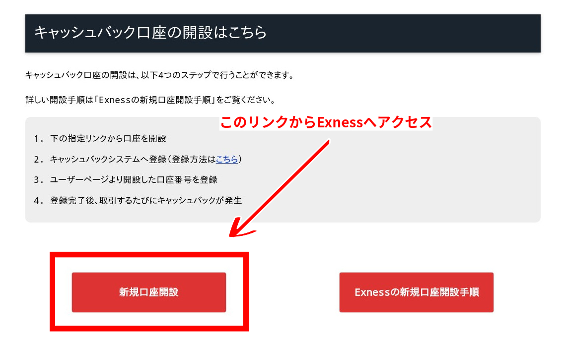 Exnessのキャッシュバック口座の開設